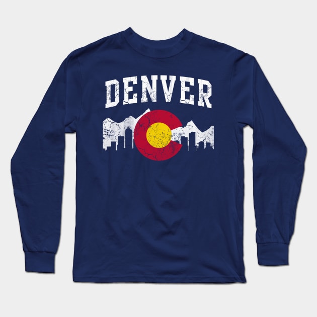 Denver Colorado Flag Skyline Long Sleeve T-Shirt by E